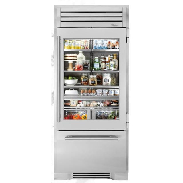 True Residential - 36 Inch Refrigerator/Bottom Freezer - Stainless Steel - Stainless Glass Door - Hinged Left (L)