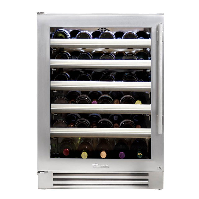 True Residential - Stainless Glass - 5 Pullout Wine, 1 Floor Cradle - Hinge Left (L) - Stainless Steel