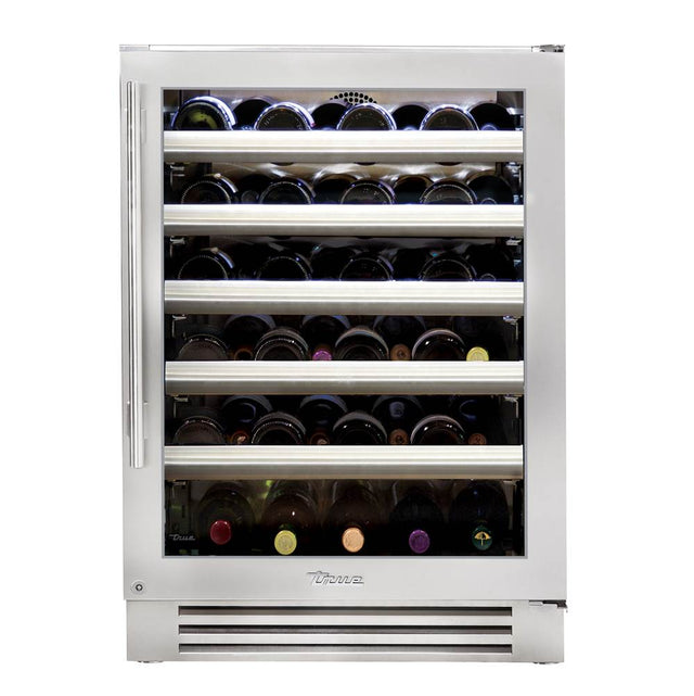 True Residential - Stainless Glass - 5 Pullout Wine, 1 Floor Cradle - Hinge Right (R) - Stainless Steel