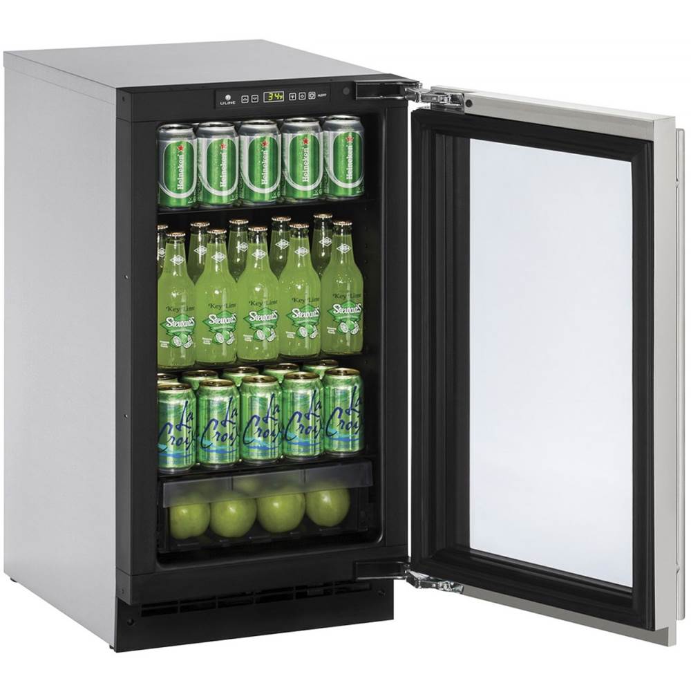U Line - Glass Refrigerator 18'' Reversible Hinge Stainless 115v - Stainless