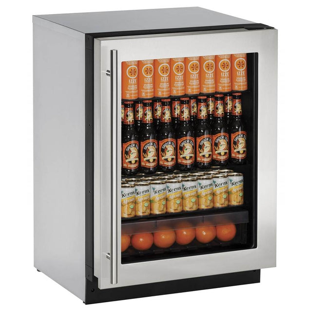 U Line - Glass Refrigerator 24'' Reversible Hinge Stainless 115v - Stainless