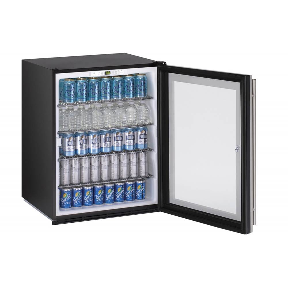 U Line - Glass Refrigerator 24'' Lock Reversible Hinge Stainless 115v - Stainless