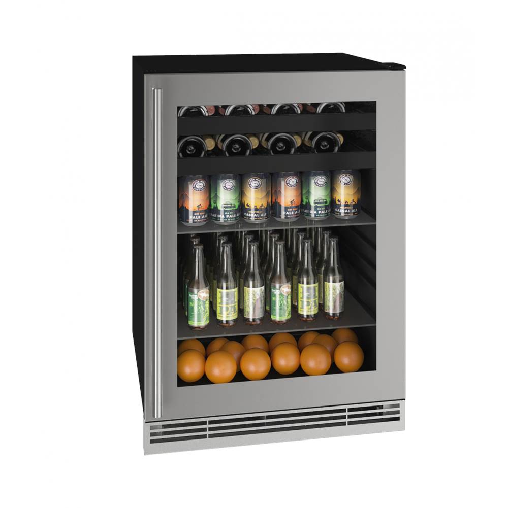 U Line - Beverage Center 24'' Lock Reversible Hinge Stainless Frame 115v - Stainless