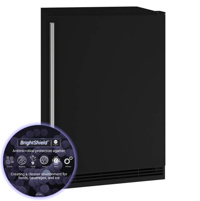 U Line - Solid Refrigerator 24'' Reversible Hinge Black Solid 115v BrightShield - Black