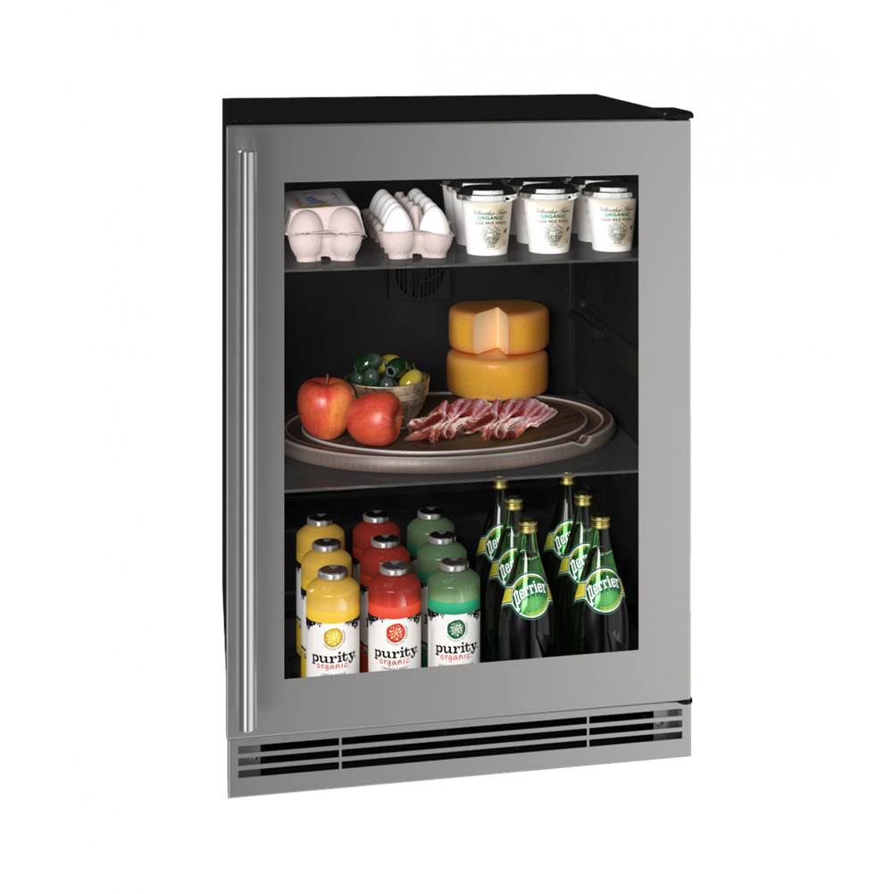U Line - Glass Refrigerator 24'' Reversible Hinge Stainless Frame 115v - Stainless Frame