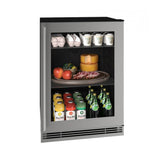 U Line - Glass Refrigerator 24'' Reversible Hinge Stainless Frame 115v - Stainless Frame