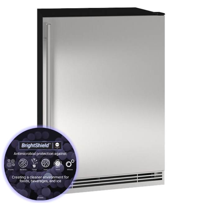 U Line - Solid Refrigerator 24'' Reversible Hinge Stainless Solid 115v BrightShield - Stainless