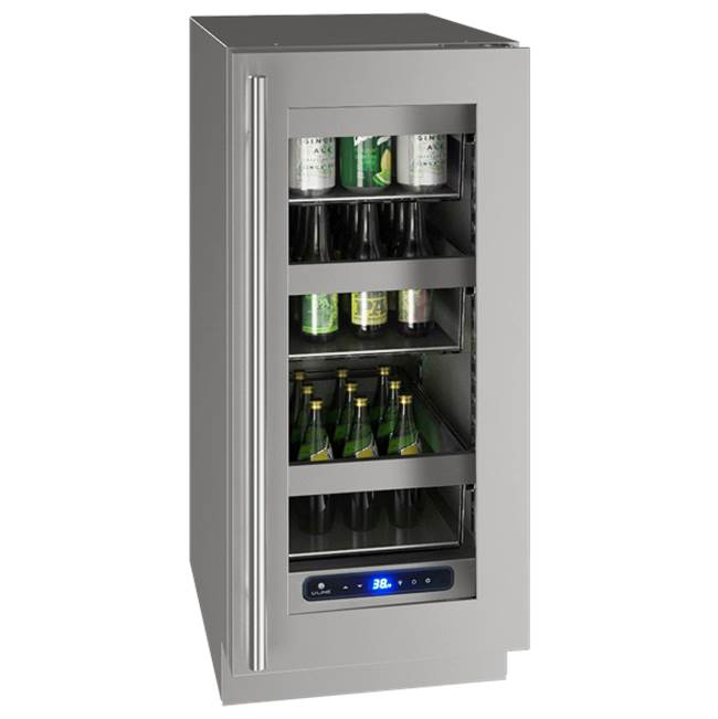 U Line - Glass Refrigerator 15'' Reversible Hinge Stainless 115v - Stainless