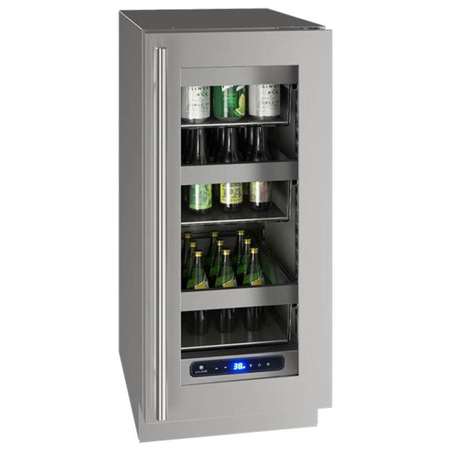 U Line - Glass Refrigerator 15'' Reversible Hinge Stainless 115v - Stainless