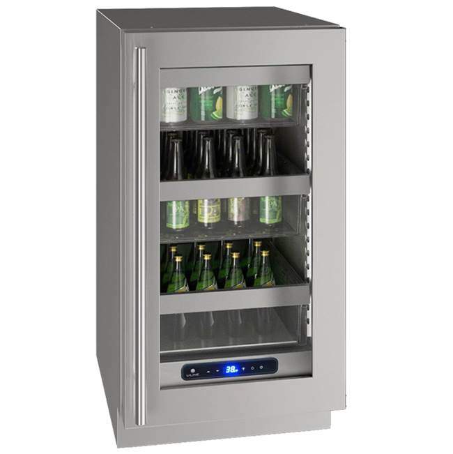 U Line - Glass Refrigerator 18'' Reversible Hinge Stainless 115v - Stainless