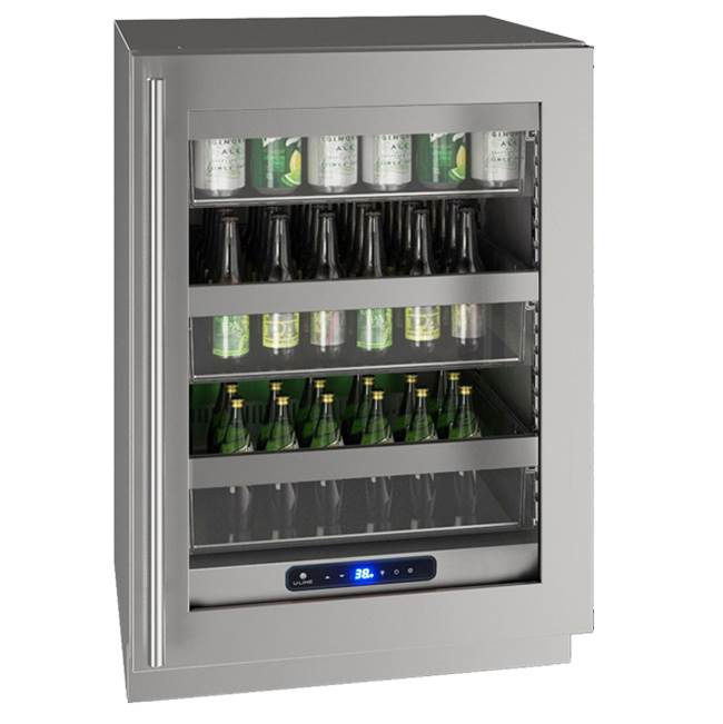 U Line - Glass Refrigerator 24'' Reversible Hinge Stainless 115v - Stainless