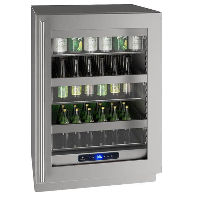 U Line - Glass Refrigerator 24'' Reversible Hinge Stainless 115v - Stainless