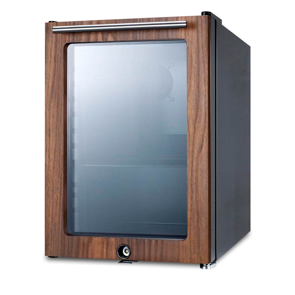Compact Glass Door Beverage Center With Wood Trim