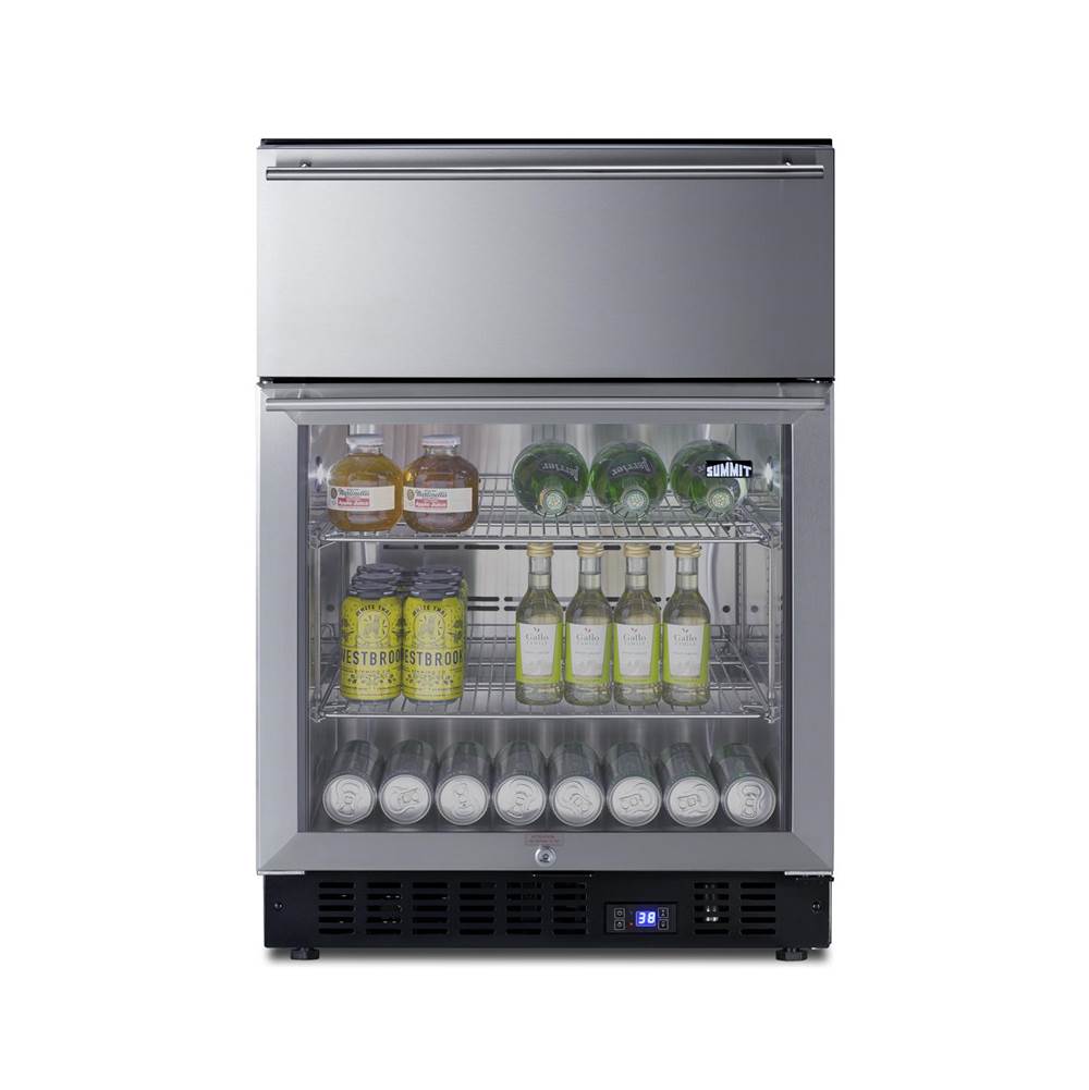24'' Wide Built-In Commercial Beverage Refrigerator With Top Drawer