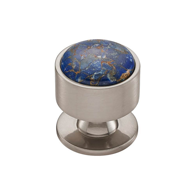 Vesta - FireSky Mohave Lapis Knob 1 3/8 Inch Brushed Satin Nickel Base - Brushed Satin Nickel