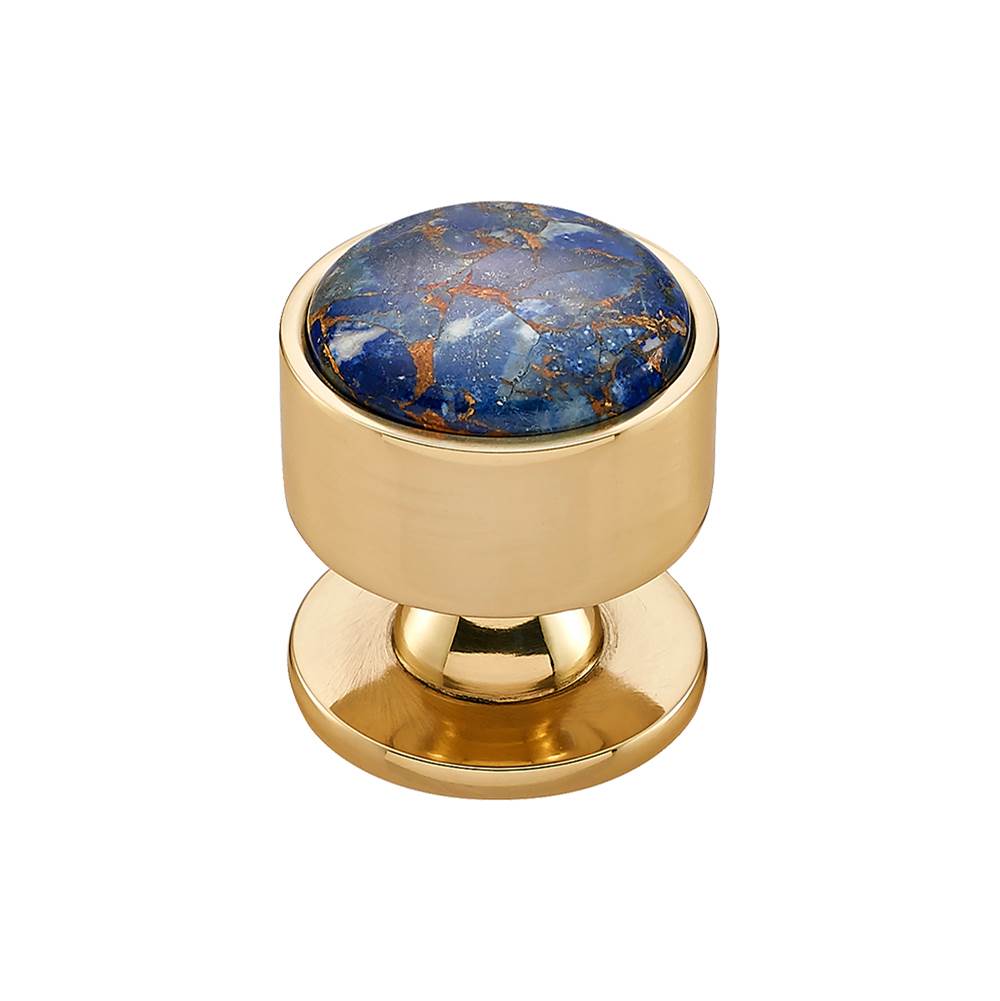 Vesta - FireSky Mohave Lapis Knob 1 3/8 Inch Polished Brass Base - Polished Brass