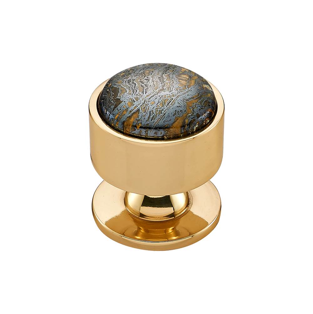 Vesta - FireSky Iron Tiger Eye Knob 1 3/8 Inch Polished Brass Base - Polished Brass