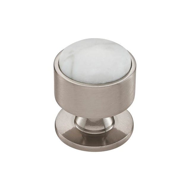 Vesta - FireSky Carrara White Knob 1 3/8 Inch Brushed Satin Nickel Base - Brushed Satin Nickel
