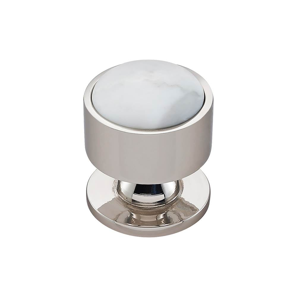 Vesta - FireSky Carrara White Knob 1 3/8 Inch Polished Nickel Base - Polished Nickel