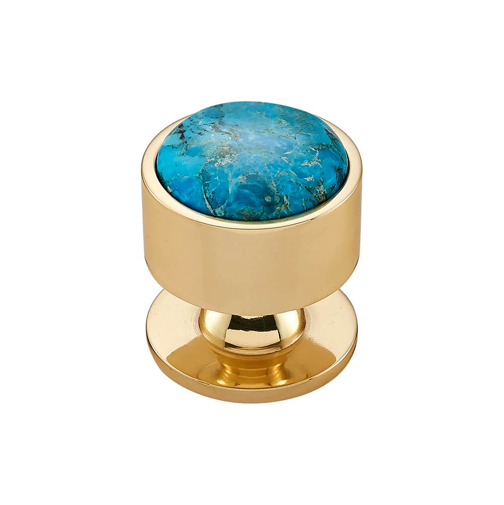 Vesta - FireSky Mohave Turquoise Knob 1 3/8 Inch Polished Brass Base - Polished Brass