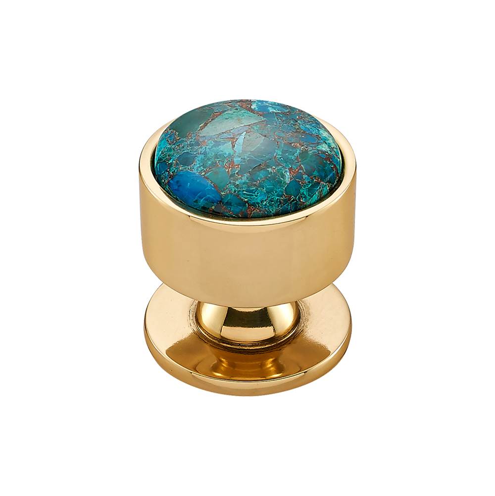 Vesta - FireSky Mohave Blue Knob 1 3/8 Inch Polished Brass Base - Polished Brass