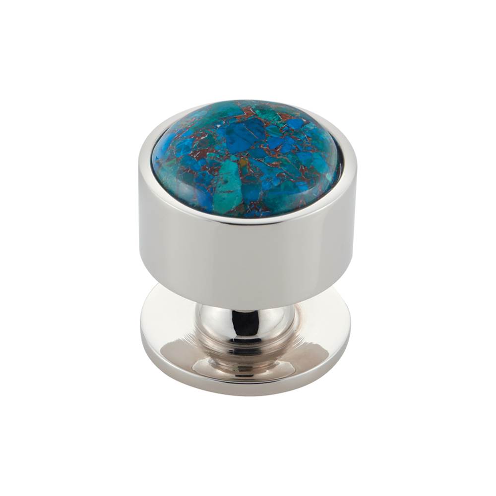 Vesta - FireSky Mohave Blue Knob 1 3/8 Inch Polished Nickel Base - Polished Nickel