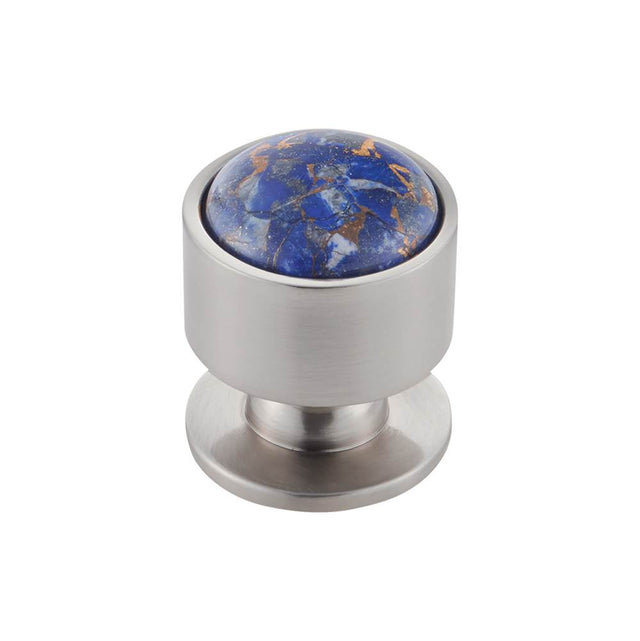 Vesta - FireSky Mohave Lapis Knob 1 1/8 Inch Brushed Satin Nickel Base - Brushed Satin Nickel