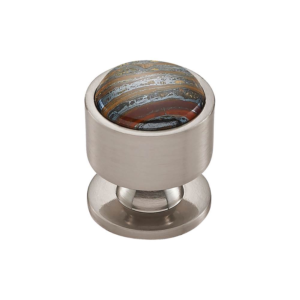 Vesta - FireSky Iron Tiger Eye Knob 1 1/8 Inch Brushed Satin Nickel Base - Brushed Satin Nickel
