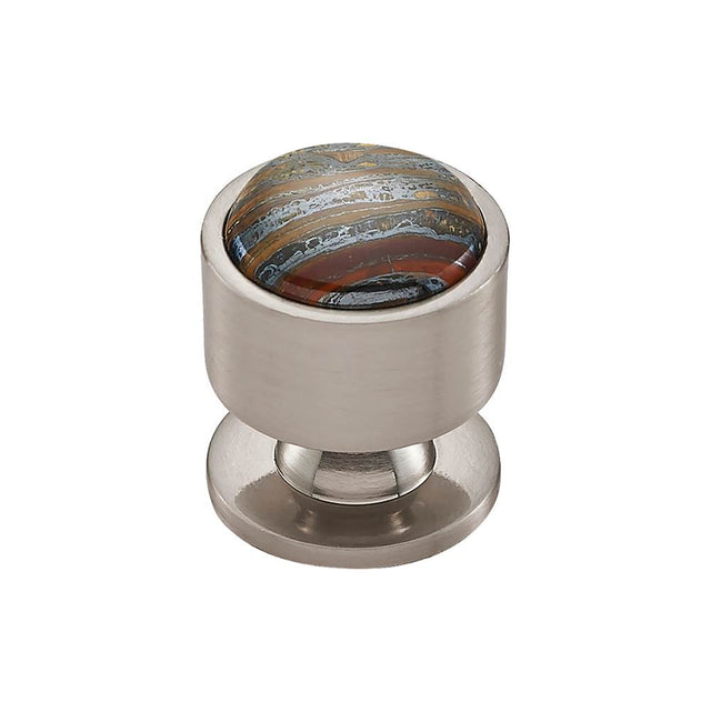 Vesta - FireSky Iron Tiger Eye Knob 1 1/8 Inch Brushed Satin Nickel Base - Brushed Satin Nickel