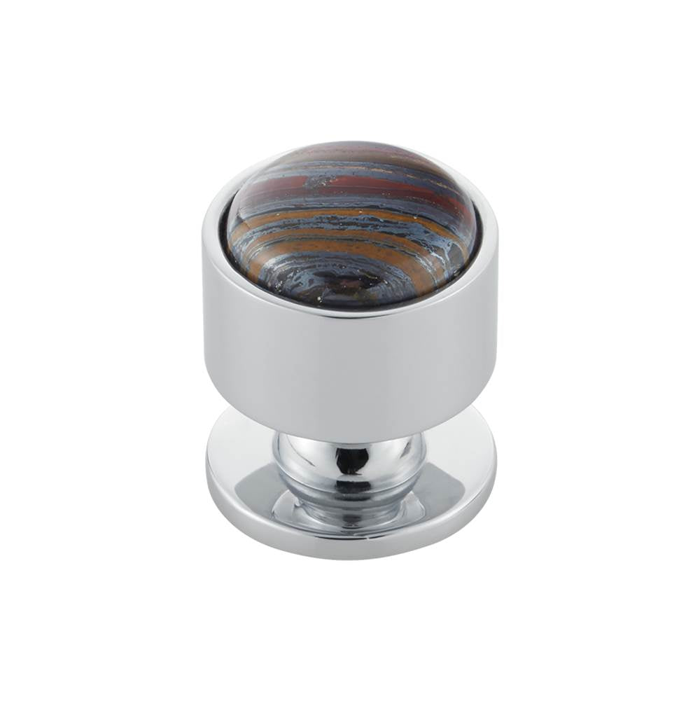 Vesta - FireSky Iron Tiger Eye Knob 1 1/8 Inch Polished Chrome Base - Polished Chrome