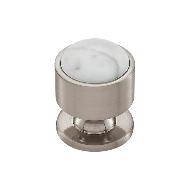 Vesta - FireSky Carrara White Knob 1 1/8 Inch Brushed Satin Nickel Base - Brushed Satin Nickel