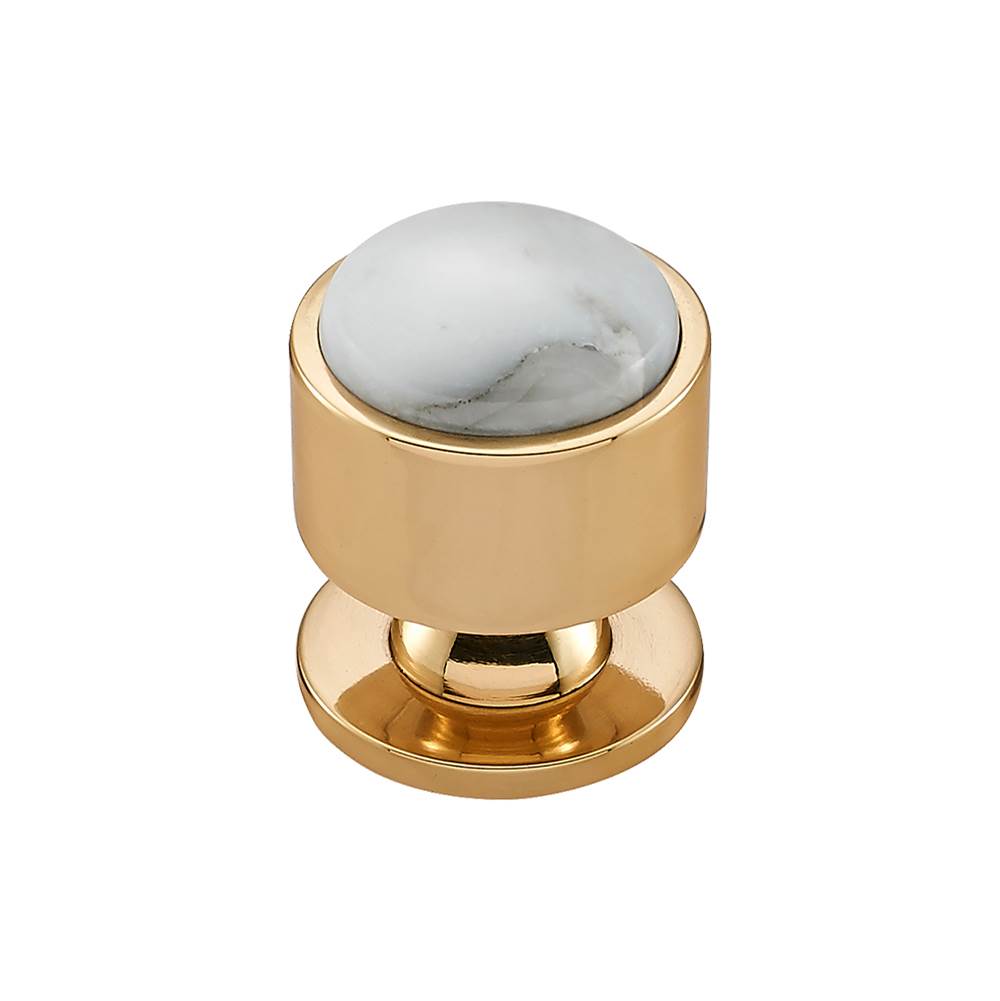 Vesta - FireSky Carrara White Knob 1 1/8 Inch Polished Brass Base - Polished Brass