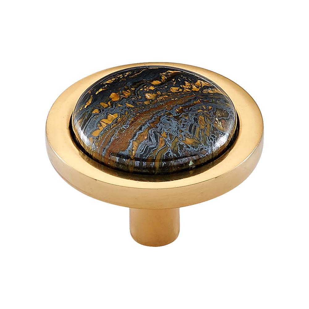 Vesta - FireSky Iron Tiger Eye Knob 1 9/16 Inch Polished Brass Base - Polished Brass