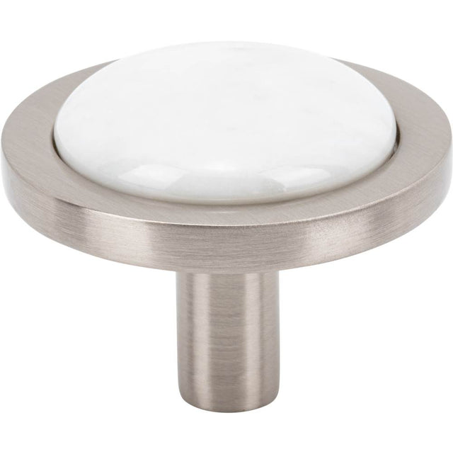 Vesta - FireSky Carrara White Knob 1 9/16 Inch Brushed Satin Nickel Base - Brushed Satin Nickel