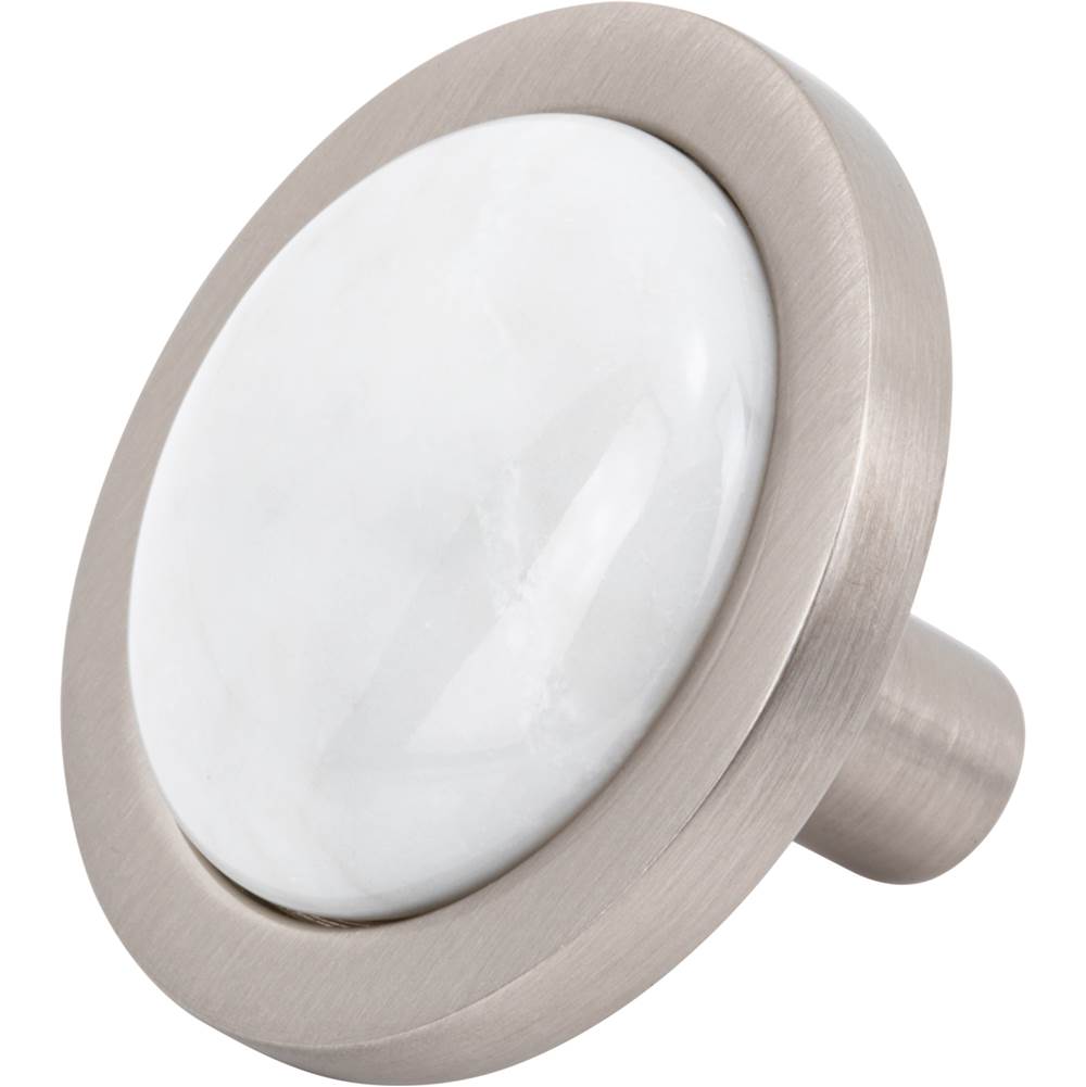 FireSky Carrara White Knob 1 9/16 Inch Brushed Satin Nickel Base