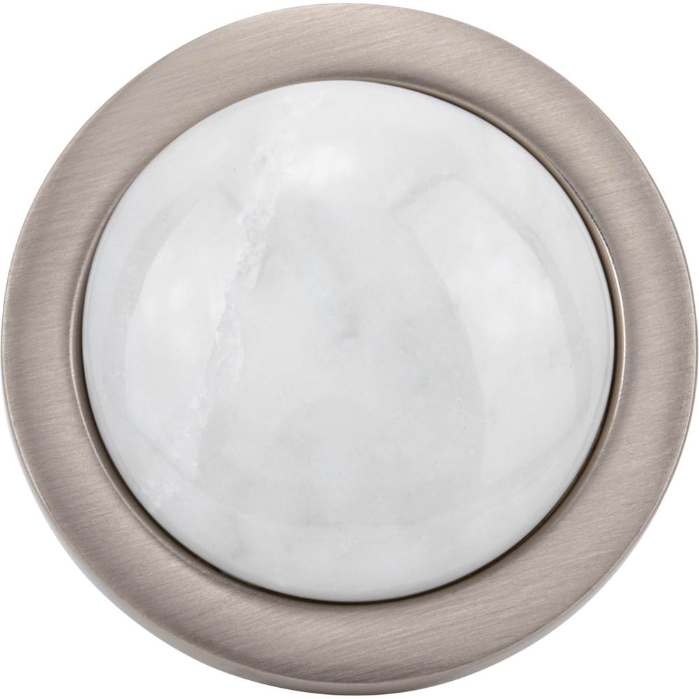 FireSky Carrara White Knob 1 9/16 Inch Brushed Satin Nickel Base