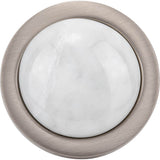FireSky Carrara White Knob 1 9/16 Inch Brushed Satin Nickel Base