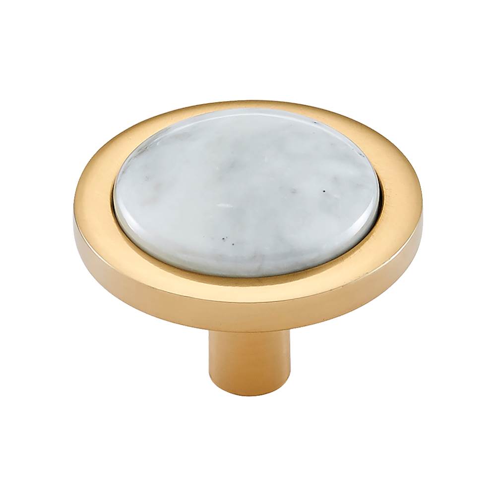 Vesta - FireSky Carrara White Knob 1 9/16 Inch Polished Brass Base - Polished Brass