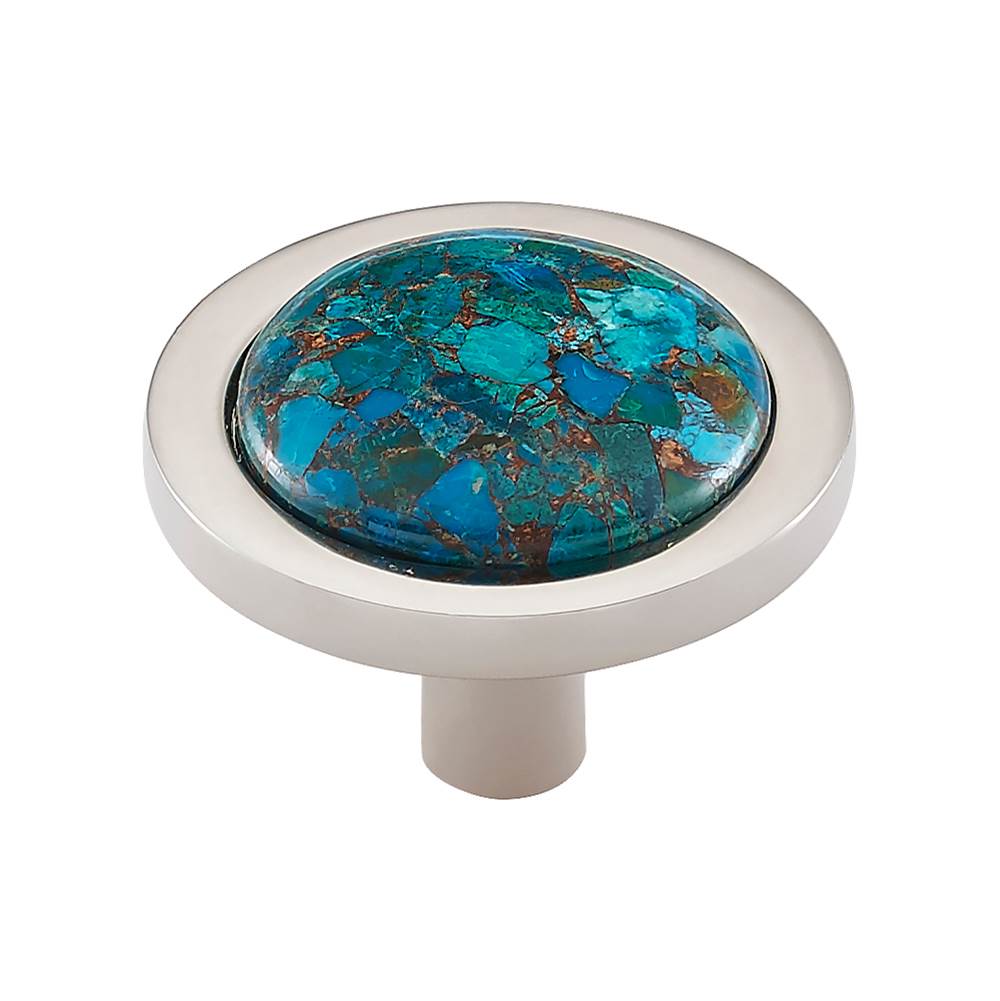 Vesta - FireSky Mohave Blue Knob 1 9/16 Inch Polished Nickel Base - Polished Nickel