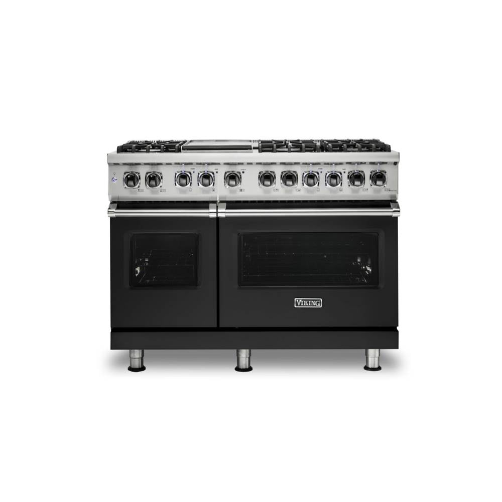 Viking - 48''W./24''D. Dual Fuel Self-Clean Sealed Burner Range-6 Burners/Griddle-Cast Black-LP - Cast Black
