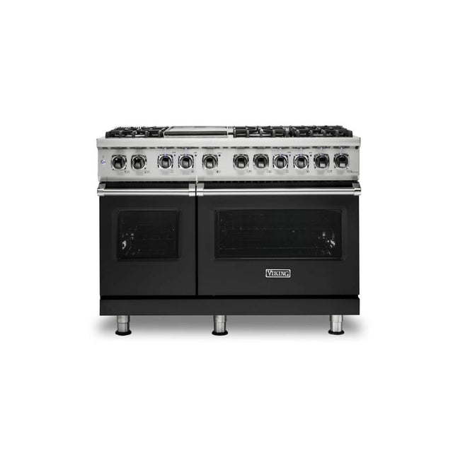 Viking - 48''W./24''D. Dual Fuel Self-Clean Sealed Burner Range-6 Burners/Griddle-Cast Black-LP - Cast Black