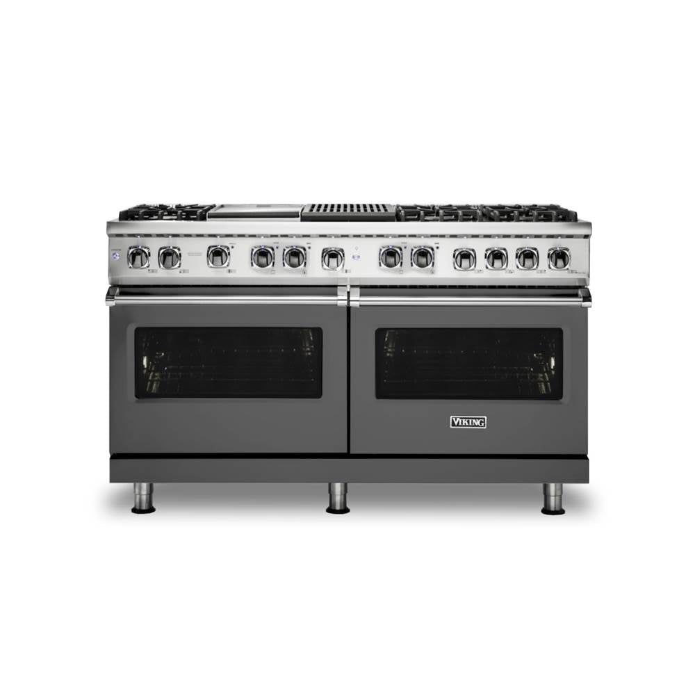 Viking - 60''W./24''D. Dual Fuel Self-Clean Sealed Burner Range-6 Burners/Griddle&Grill-Damascus Grey-LP - Damascus Grey
