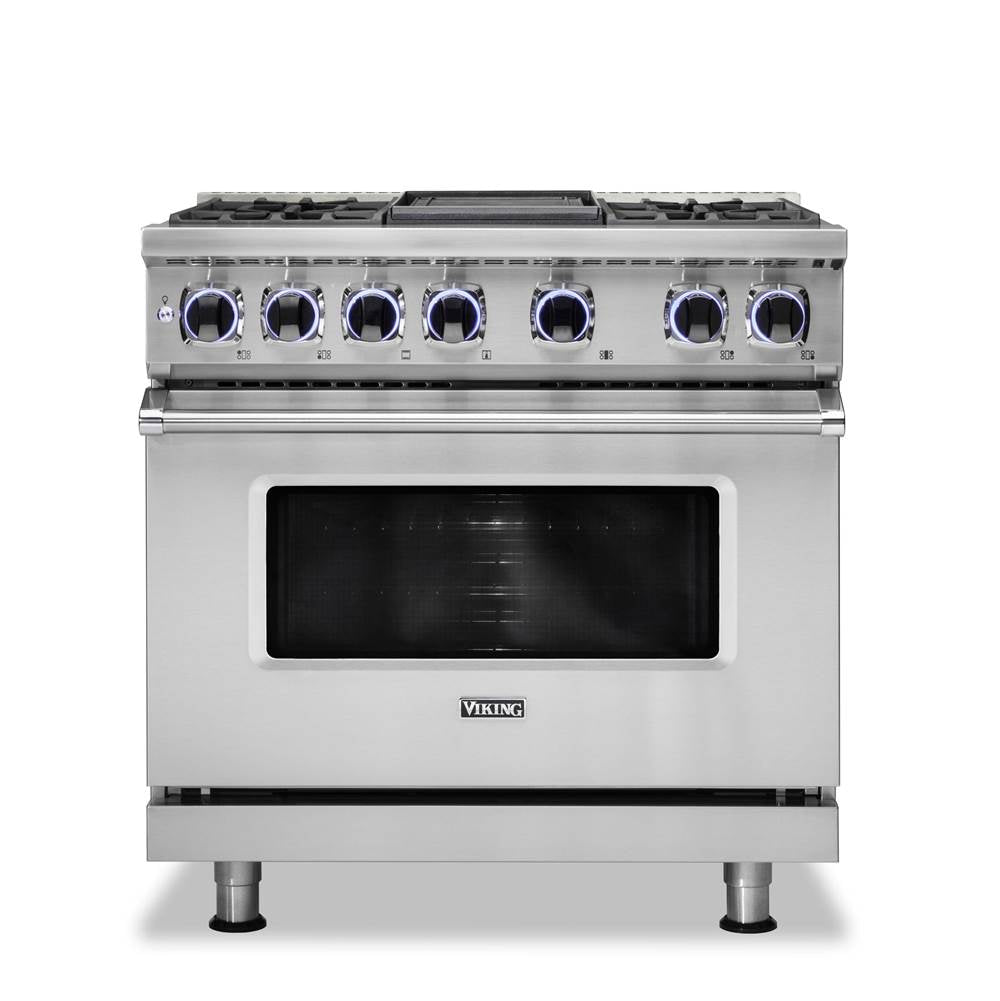 Viking - 36''W./24''D. Dual Fuel Sealed Burner Range-4 Burners/Griddle-Stainless - Stainless Steel