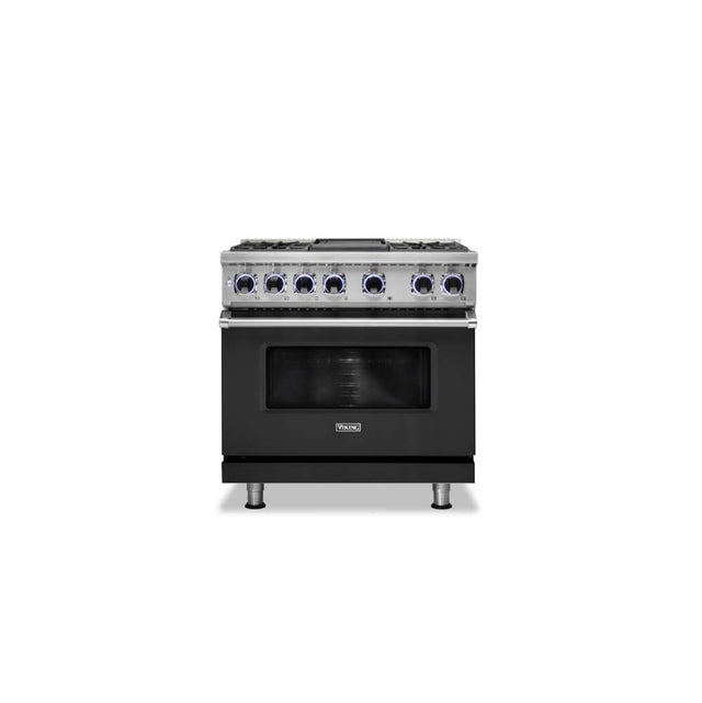 Viking - 36''W./24''D. Dual Fuel Sealed Burner Range-4 Burners/Griddle-Cast Black - Cast Black