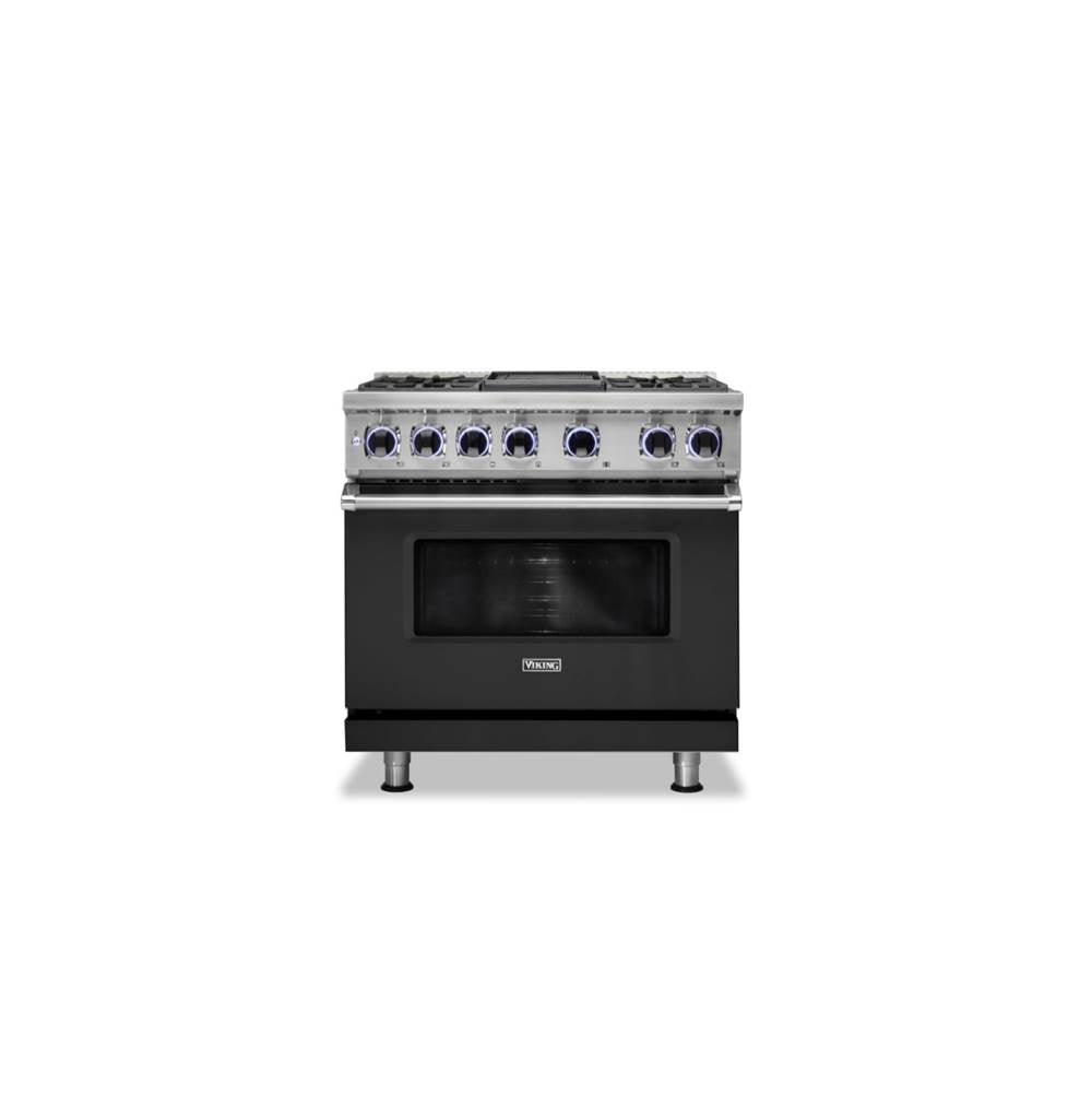 Viking - 36''W./24''D. Dual Fuel Sealed Burner Range-4 Burners/Griddle-Cast Black-LP - Cast Black