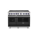 Viking - 48''W./24''D. Dual Fuel Sealed Burner Range-6 Burners/Griddle-Cast Black-LP - Cast Black
