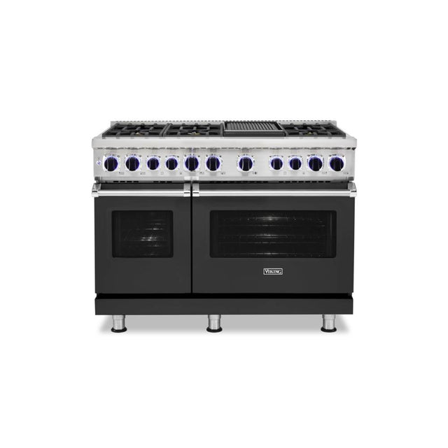 Viking - 48''W./24''D. Dual Fuel Sealed Burner Range-6 Burners/Griddle-Cast Black-LP - Cast Black