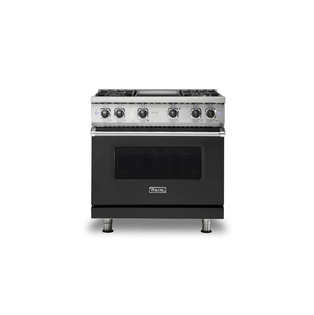 Viking - 36''W./24''D. Gas Sealed Burner Range-4 Burners/Griddle-Cast Black - Cast Black