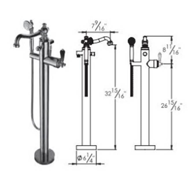 Vissoni - Floor Mount Tub Filler w/Single Function Hand Shower and Hose - Uses P0800 valve - Polished Chrome