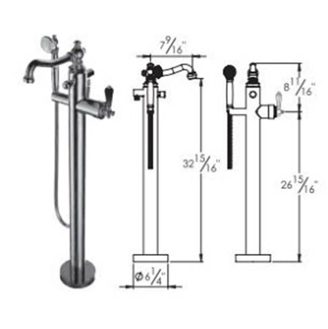 Vissoni - Floor Mount Tub Filler w/Single Function Hand Shower and Hose - Uses P0800 valve - Polished Chrome